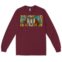 Burgundy horses with leopard and sunflowers Long Sleeve Tee - RanaPortraitStore