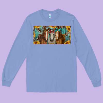 Long Sleeve Tee horses with leopard and sunflowers