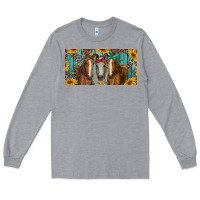 Heather Grey horses with leopard and sunflowers Long Sleeve Tee - RanaPortraitStore
