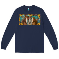 Navy horses with leopard and sunflowers Long Sleeve Tee - RanaPortraitStore