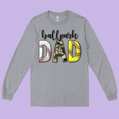 Long Sleeve Tee ballpark dad with softball and baseball