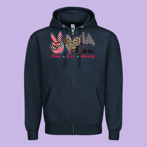 Peace Love Racing Zipper Hoodie Designed By Zillion Design Studio