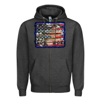 Charcoal Heather american flag with cowhide background Zipper Hoodie - RanaPortraitStore