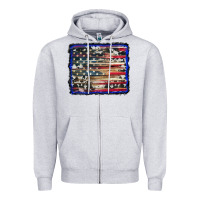 Heather Grey american flag with cowhide background Zipper Hoodie - RanaPortraitStore