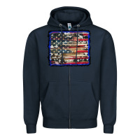 Navy american flag with cowhide background Zipper Hoodie - RanaPortraitStore
