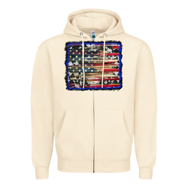American Flag With Cowhide Background Zipper Hoodie by RanaPortraitStore | Teevron