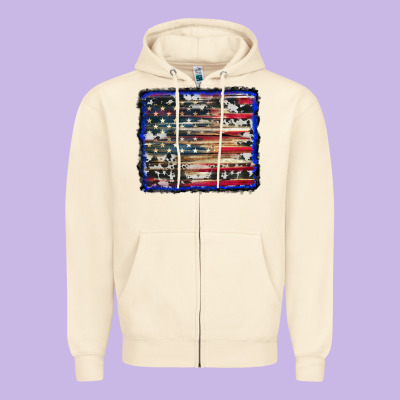 American Flag With Cowhide Background Zipper Hoodie Designed By Ranaportraitstore