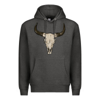 Charcoal Heather cow skul Premium Hoodie - MaliasSmallBusiness