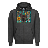 Charcoal Heather american bison wıth sunflower and gemstone Zipper Hoodie - RanaPortraitStore