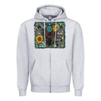 Heather Grey american bison wıth sunflower and gemstone Zipper Hoodie - RanaPortraitStore