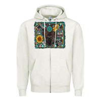Oatmeal Heather american bison wıth sunflower and gemstone Zipper Hoodie - RanaPortraitStore
