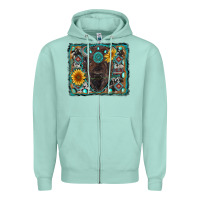 Seafoam american bison wıth sunflower and gemstone Zipper Hoodie - RanaPortraitStore