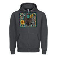 Smoke american bison wıth sunflower and gemstone Zipper Hoodie - RanaPortraitStore