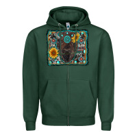 Sports Green american bison wıth sunflower and gemstone Zipper Hoodie - RanaPortraitStore