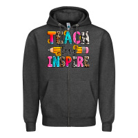 Charcoal Heather teach love inspire Zipper Hoodie - Zillion Design Studio