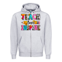 Heather Grey teach love inspire Zipper Hoodie - Zillion Design Studio