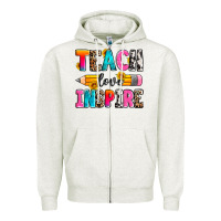 Oatmeal Heather teach love inspire Zipper Hoodie - Zillion Design Studio