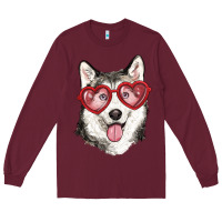 Burgundy husky with love glasses Long Sleeve Tee - RanaPortraitStore