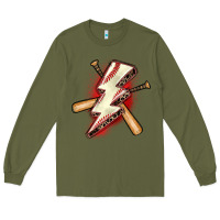 Army Green baseball lightning bolt Long Sleeve Tee - Zillion Design Studio