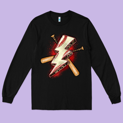 Baseball Lightning Bolt Long Sleeve Tee Designed By Zillion Design Studio