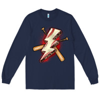 Navy baseball lightning bolt Long Sleeve Tee - Zillion Design Studio