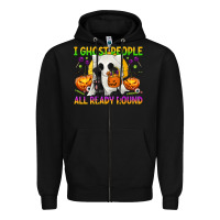 Black I Ghost People All Ready Round Zipper Hoodie - texasbilliewilder