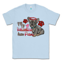 Dusty Blue my valentine has paws french bulldog Classic Tee - RanaPortraitStore