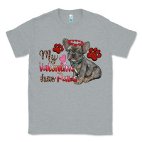 Heather Grey my valentine has paws french bulldog Classic Tee - RanaPortraitStore