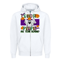White I Ghost People All Year Round Zipper Hoodie - texasbilliewilder