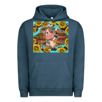 Pigment Midnight Navy western cute cow with sunflower Urban Hoodie - NancyCooperArtShop