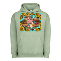Pigment Oil Green western cute cow with sunflower Urban Hoodie - NancyCooperArtShop