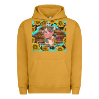 Pigment Peanut Butter western cute cow with sunflower Urban Hoodie - NancyCooperArtShop