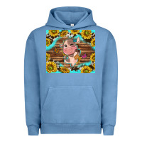 Pigment Pebble Blue western cute cow with sunflower Urban Hoodie - NancyCooperArtShop
