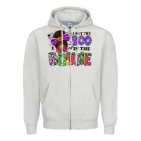 Dove Grey I Put The Boo In The Boujie Messy Bun Zipper Hoodie - texasbilliewilder