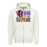 Oatmeal Heather I Put The Boo In The Boujie Messy Bun Zipper Hoodie - texasbilliewilder