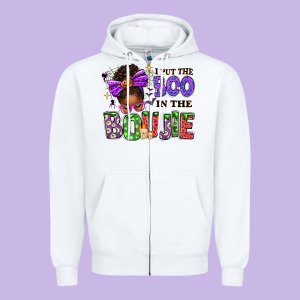 I Put The Boo In The Boujie Messy Bun Zipper Hoodie Designed By Texasbilliewilder