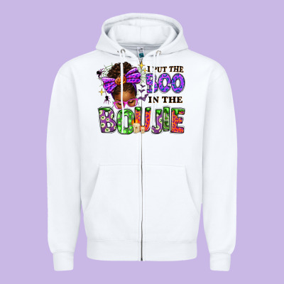 I Put The Boo In The Boujie Messy Bun Zipper Hoodie Designed By Texasbilliewilder