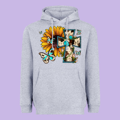 Cross With Sunflower Heavyweight Hoodie Designed By Jahusdesignshop