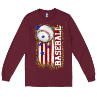 Burgundy baseball american flag Long Sleeve Tee - texasbilliewilder