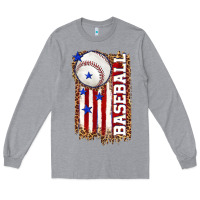 Heather Grey baseball american flag Long Sleeve Tee - texasbilliewilder