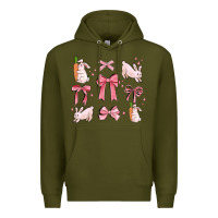 Army Green pink ribbons with rabbits Premium Hoodie - MaliasSmallBusiness