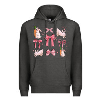 Charcoal Heather pink ribbons with rabbits Premium Hoodie - MaliasSmallBusiness