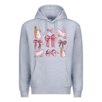 Heather Grey pink ribbons with rabbits Premium Hoodie - MaliasSmallBusiness