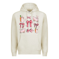 Oatmeal Heather pink ribbons with rabbits Premium Hoodie - MaliasSmallBusiness