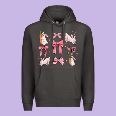 Pink Ribbons With Rabbits Premium Hoodie Designed By Maliassmallbusiness