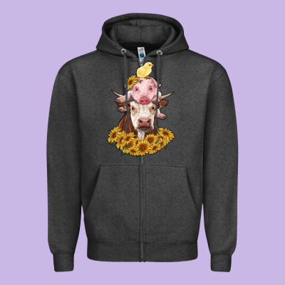 Cow With Pig And Chick Zipper Hoodie Designed By Ranaportraitstore