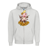 Dove Grey cow with pig and chick Zipper Hoodie - RanaPortraitStore