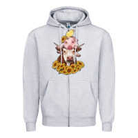 Heather Grey cow with pig and chick Zipper Hoodie - RanaPortraitStore