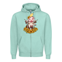 Seafoam cow with pig and chick Zipper Hoodie - RanaPortraitStore