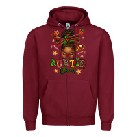 Burgundy Auntie Claus Afro Messy Bun Zipper Hoodie - texasbilliewilder